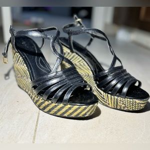 Tahari Turner Women’s Wedge Sandals open toe pumps size 8 1/2 color black